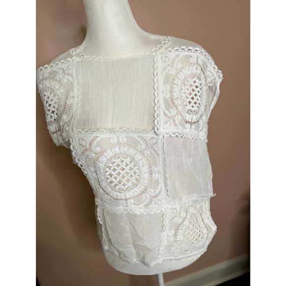 Victoria lane by bonnie aldman women lace crochet ivory white blouse cup sleeve - Picture 11 of 11